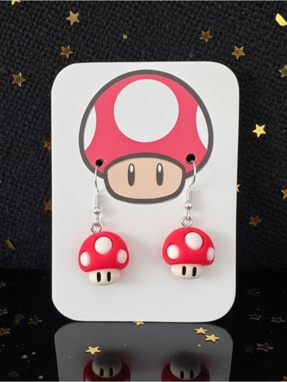 New Super Mario Mushroom Dangle Earrings with Matching Display Card